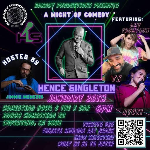 Come in for a Comedy Show in the X-Bar on Friday, Jan 26th.
The first round of the Hence Singleton comedy tour is coming to X-Bar at the Homestead Bowl. Come down and enjoy the show. $25 in advance / $30 at the door.  Tickets include one drink.  21 and over.  Doors open at 6 PM. Visit the link to get tickets, https://square.link/u/7Zw7TPlh