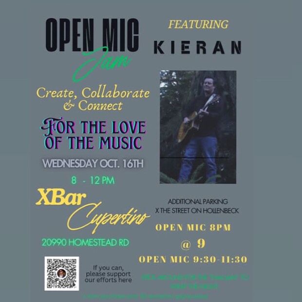 Come join us tomorrow Wed Oct 16th @8pm for Open Mic Jam at the XBar! This week’s featured local artist @kieranjsongs. Kieran James is a singer/song writer from San Francisco Bay Area. His debut album Unspeakably Wonderful contains 4 studio tracks and 3 live tracks. This is a free community event but appreciate $5 donation to MC to support our effort. One drink per attendee to support the business