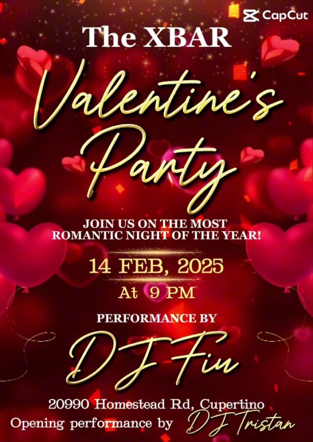 🎶💘 Love is in the air... and so are the beats! 💘🎶

This Valentine’s Day, X Bar is turning up the romance with a live DJ set by DJ Fiu! 🎧🔥 Whether you're celebrating with your special someone or your best crew, get ready for a night of great music, good vibes, and unforgettable moments. ❤️🎶

📅 Wednesday, Feb 14
📍 X Bar, Cupertino
⏰ Music starts at 9 PM

Tag your Valentine (or your party squad) and meet us on the dance floor! 🕺💃 #XBarVibes #ValentinesDayParty #DJFiu #CupertinoNightlife #LoveAndBeats #Cupertino #SantaClara #SouthBay